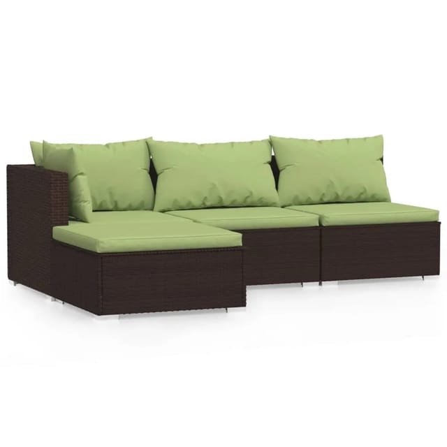 vidaXL 4-tlg Garten-Lounge-Set mit Kissen Braun Poly Rattan Modell 5