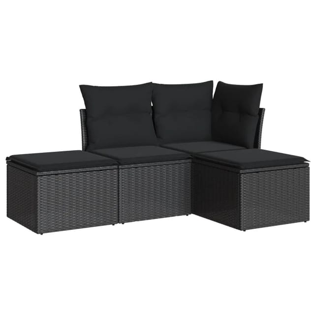 vidaXL 4-tlg Garten-Sofagarnitur mit Kissen Schwarz Poly Rattan Modell 24