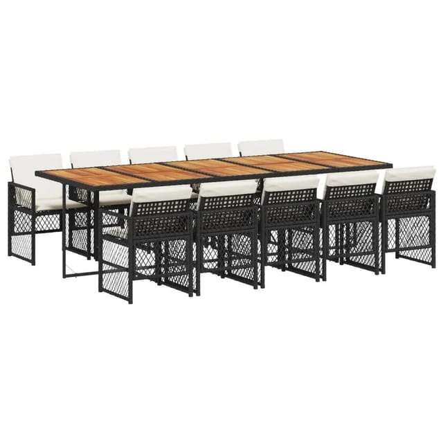 vidaXL 11-tlg Garten-Essgruppe mit Kissen Schwarz Poly Rattan Modell 68