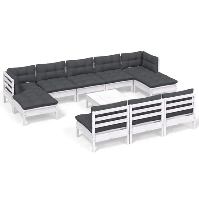 vidaXL 11-tlg Garten-Lounge-Set mit Kissen Weiß Kiefernholz Modell 7