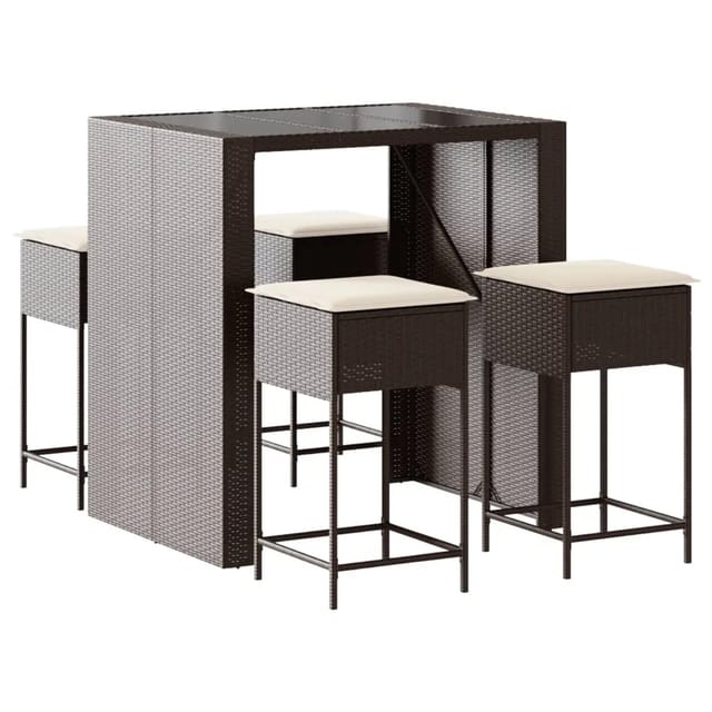 vidaXL 5-tlg Gartenbar-Set mit Kissen Braun Poly Rattan Modell 4