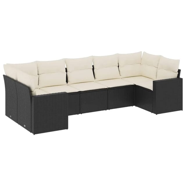 vidaXL 7-tlg Garten-Sofagarnitur mit Kissen Schwarz Poly Rattan Modell 85