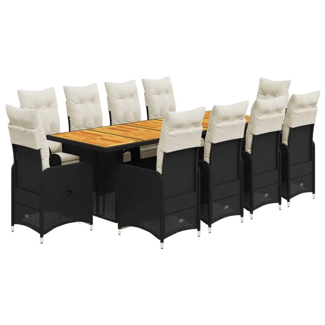 vidaXL 11-tlg Garten-Bistro-Set mit Kissen Schwarz Poly Rattan Modell 8