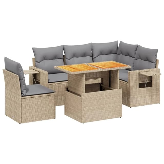 vidaXL 6-tlg Garten-Sofagarnitur mit Kissen Beige Poly Rattan Modell 396