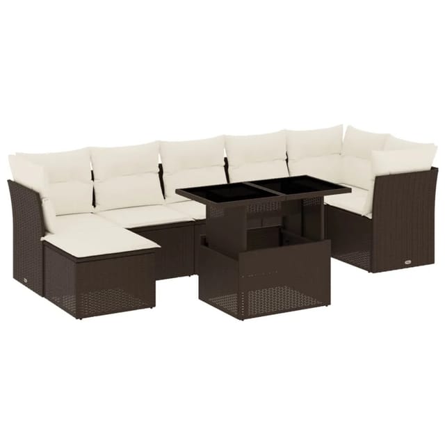 vidaXL 8-tlg Garten-Sofagarnitur mit Kissen Braun Poly Rattan Modell 11