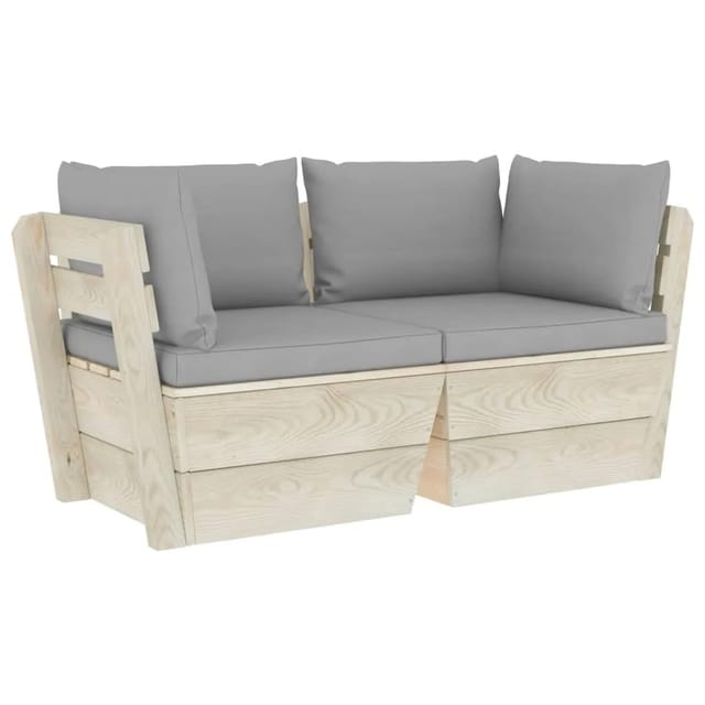 vidaXL Garten-Palettensofa 2-Sitzer mit Kissen Fichtenholz Modell 2