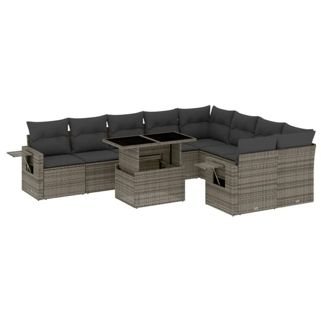 vidaXL 10-tlg Garten-Sofagarnitur mit Kissen Grau Poly Rattan Modell 109