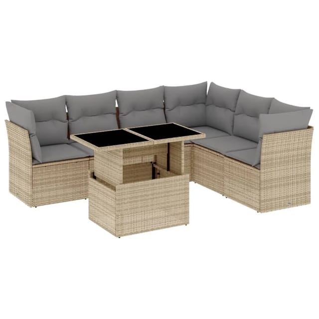 vidaXL 7-tlg Garten-Sofagarnitur mit Kissen Beige Poly Rattan Modell 368