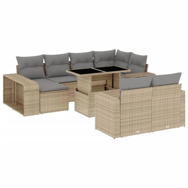 vidaXL 11-tlg Garten-Sofagarnitur mit Kissen Beige Poly Rattan Modell 183