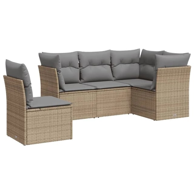 vidaXL 5-tlg Garten-Sofagarnitur mit Kissen Beige Poly Rattan Modell 61