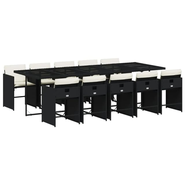 vidaXL 11-tlg Garten-Essgruppe mit Kissen Schwarz Poly Rattan Modell 9