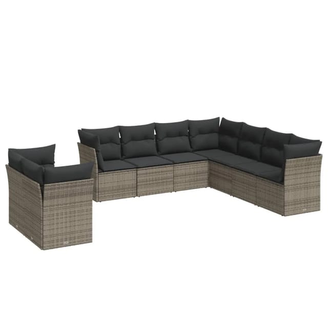 vidaXL 9-tlg Garten-Sofagarnitur mit Kissen Grau Poly Rattan Modell 45
