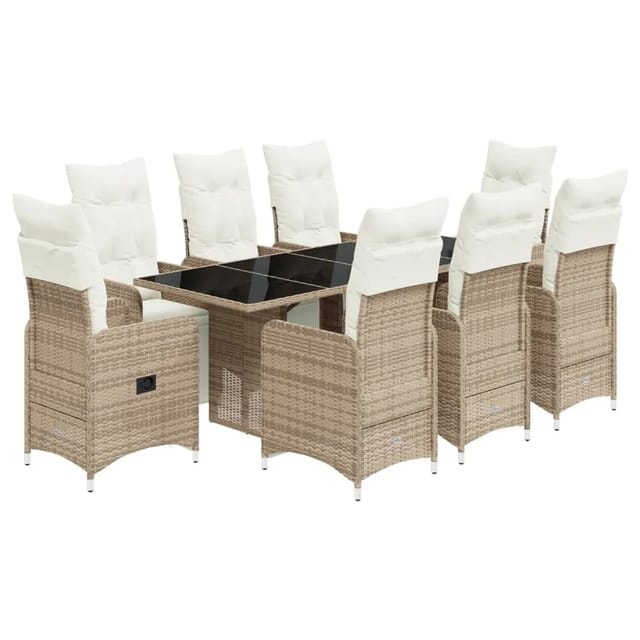 vidaXL 9-tlg Garten-Bistro-Set mit Kissen Braun Poly Rattan Modell 2