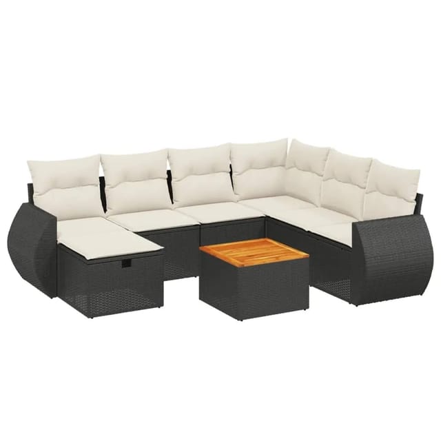 vidaXL 8-tlg Garten-Sofagarnitur mit Kissen Schwarz Poly Rattan Modell 127
