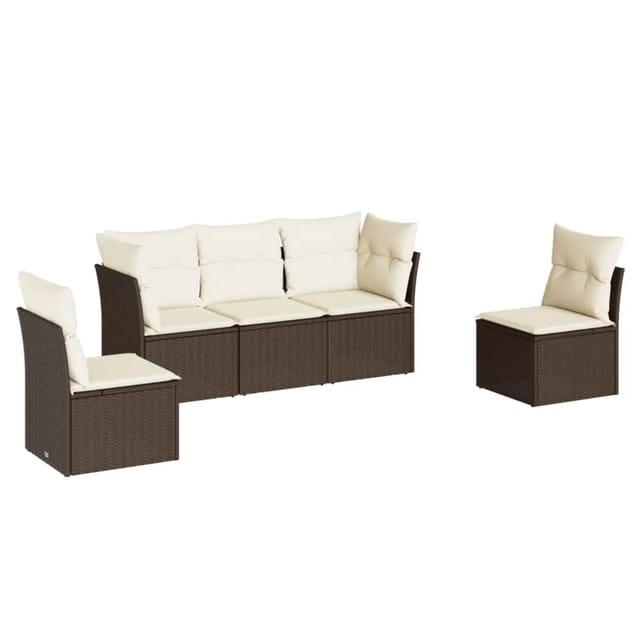 vidaXL 5-tlg Garten-Sofagarnitur mit Kissen Braun Poly Rattan Modell 1