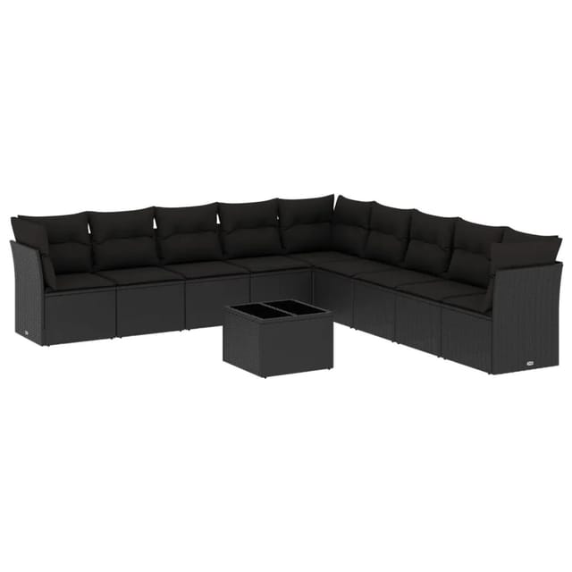 vidaXL 10-tlg Garten-Sofagarnitur mit Kissen Schwarz Poly Rattan Modell 10