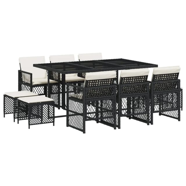 vidaXL 11-tlg Garten-Essgruppe mit Kissen Schwarz Poly Rattan Modell 66