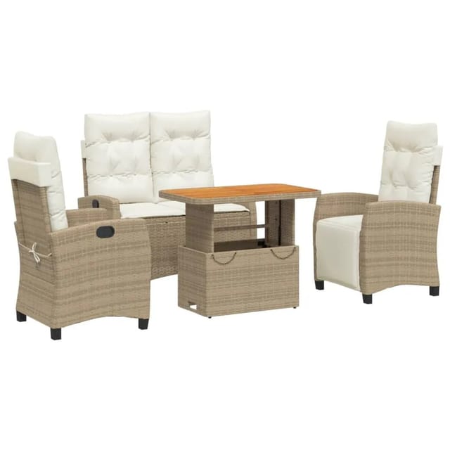 vidaXL 4-tlg Garten-Essgruppe mit Kissen Beige Poly Rattan Modell 3
