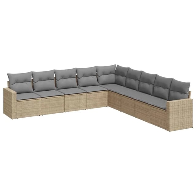 vidaXL 9-tlg Garten-Sofagarnitur mit Kissen Beige Poly Rattan Modell 48