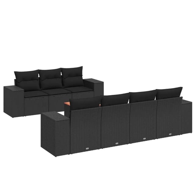 vidaXL 8-tlg Garten-Sofagarnitur mit Kissen Schwarz Poly Rattan Modell 64