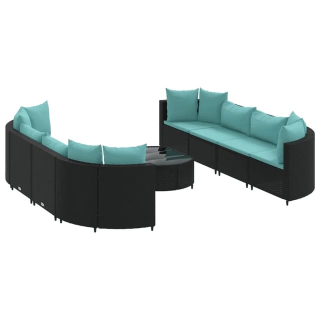 vidaXL 9-tlg Garten-Sofagarnitur mit Kissen Schwarz Poly Rattan Modell 194
