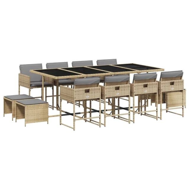vidaXL 13-tlg Garten-Essgruppe mit Kissen Beigemischung Poly Rattan Modell 10