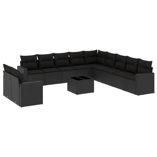 vidaXL 12-tlg Garten-Sofagarnitur mit Kissen Schwarz Poly Rattan Modell 9