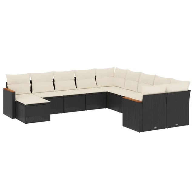 vidaXL 11-tlg Garten-Sofagarnitur mit Kissen Schwarz Poly Rattan Modell 87