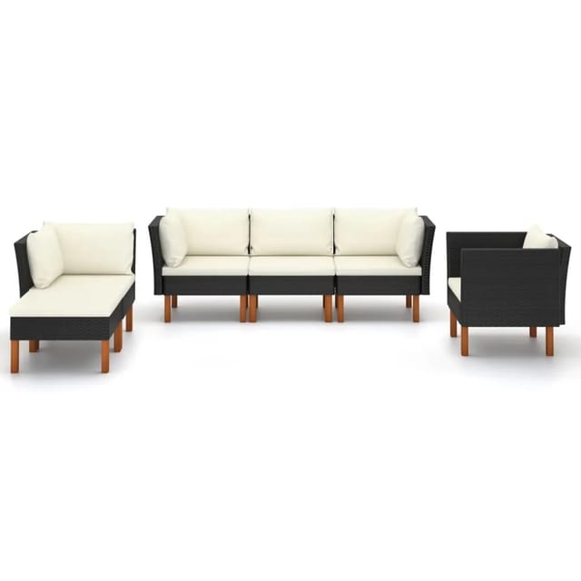 vidaXL 6-tlg Garten-Lounge-Set Poly Rattan Eukalyptusholz Schwarz