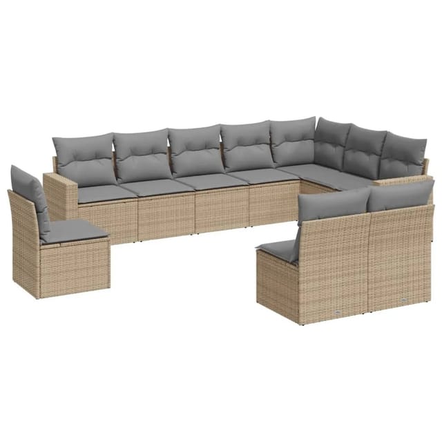 vidaXL 10-tlg Garten-Sofagarnitur mit Kissen Beige Poly Rattan Modell 2