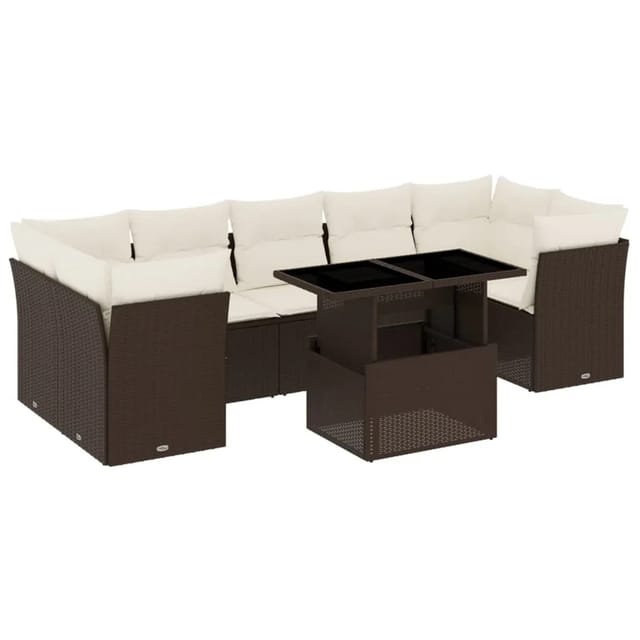 vidaXL 8-tlg Garten-Sofagarnitur mit Kissen Braun Poly Rattan Modell 10