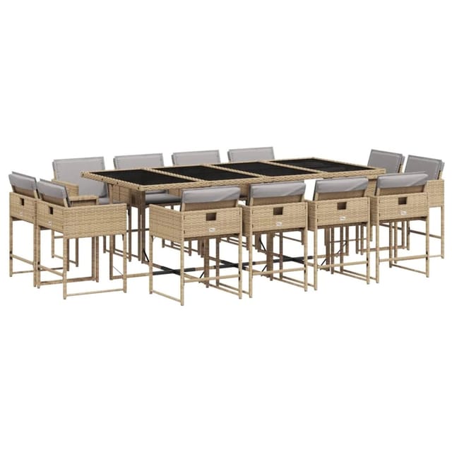 vidaXL 13-tlg Garten-Essgruppe mit Kissen Beigemischung Poly Rattan Modell 13