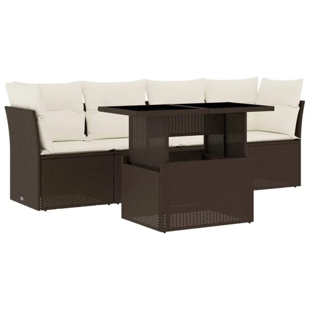 vidaXL 5-tlg Garten-Sofagarnitur mit Kissen Braun Poly Rattan Modell 16