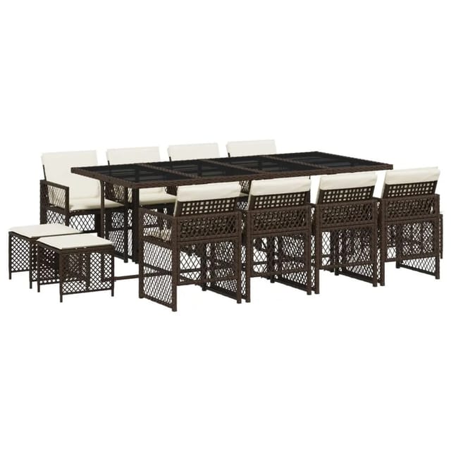 vidaXL 13-tlg Garten-Essgruppe mit Kissen Braun Poly Rattan Modell 14