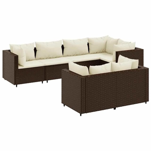 vidaXL 7-tlg Garten-Lounge-Set mit Kissen Braun Poly Rattan Modell 15