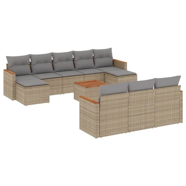vidaXL 11-tlg Garten-Sofagarnitur mit Kissen Beige Poly Rattan Modell 115