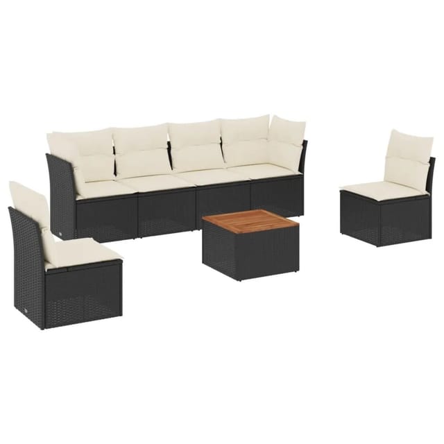 vidaXL 7-tlg Garten-Sofagarnitur mit Kissen Schwarz Poly Rattan Modell 101