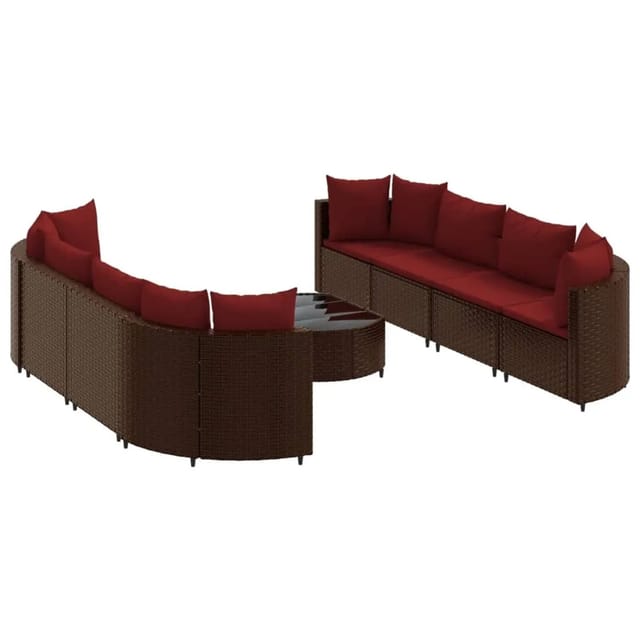 vidaXL 9-tlg Garten-Sofagarnitur mit Kissen Braun Poly Rattan Modell 15