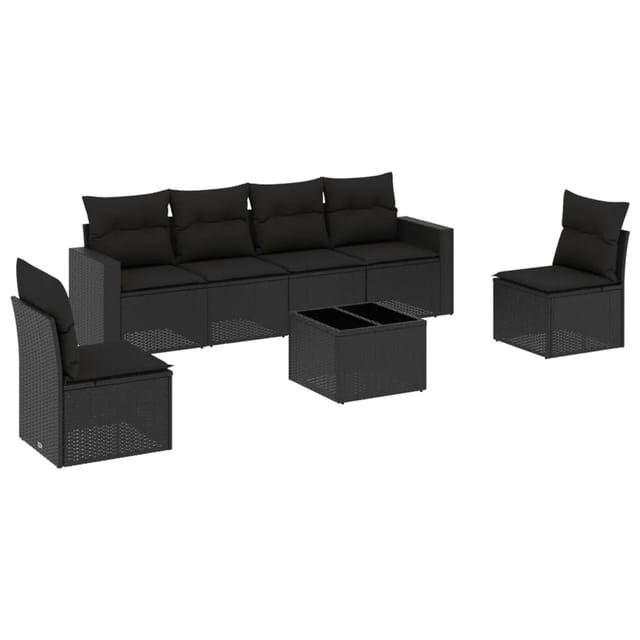 vidaXL 7-tlg Garten-Sofagarnitur mit Kissen Schwarz Poly Rattan Modell 100