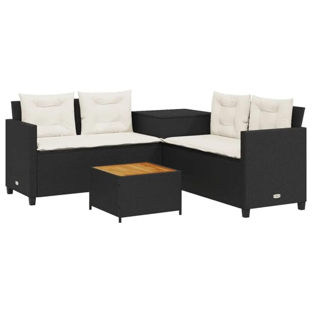 vidaXL Gartensofa in L-Form mit Tisch und Kissen Schwarz Poly Rattan Modell 1