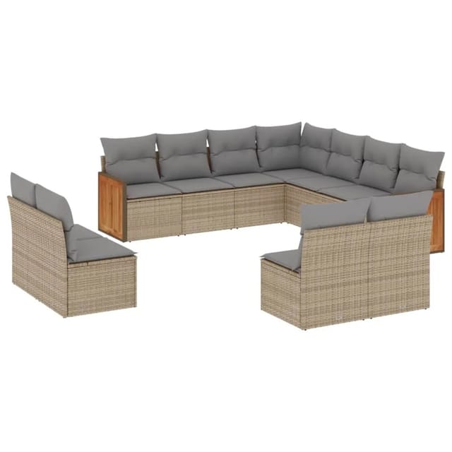 vidaXL 11-tlg Garten-Sofagarnitur mit Kissen Beige Poly Rattan Modell 93