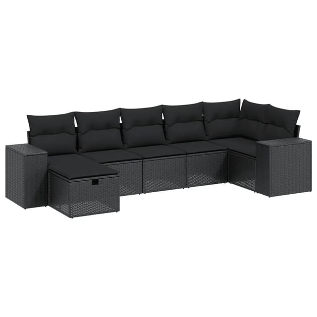 vidaXL 8-tlg Garten-Sofagarnitur mit Kissen Schwarz Poly Rattan Modell 115