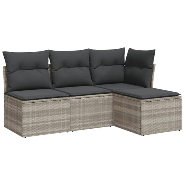 vidaXL 4-tlg Garten-Sofagarnitur mit Kissen Hellgrau Poly Rattan Modell 7