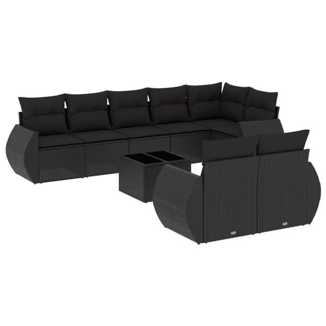 vidaXL 9-tlg Garten-Sofagarnitur mit Kissen Schwarz Poly Rattan Modell 77