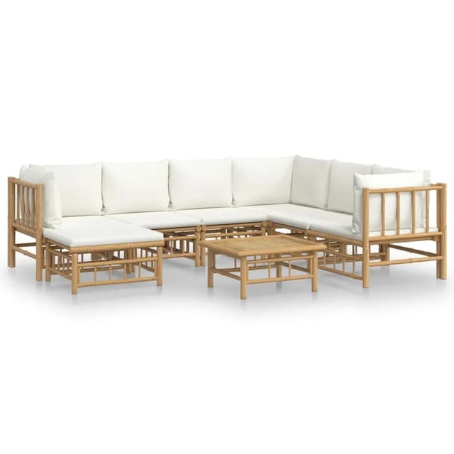 vidaXL 8-tlg Garten-Lounge-Set mit CremeWeißen Kissen Bambus Modell 6