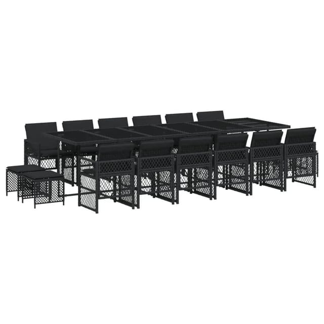 vidaXL 17-tlg Garten-Essgruppe mit Kissen Schwarz Poly Rattan Modell 32