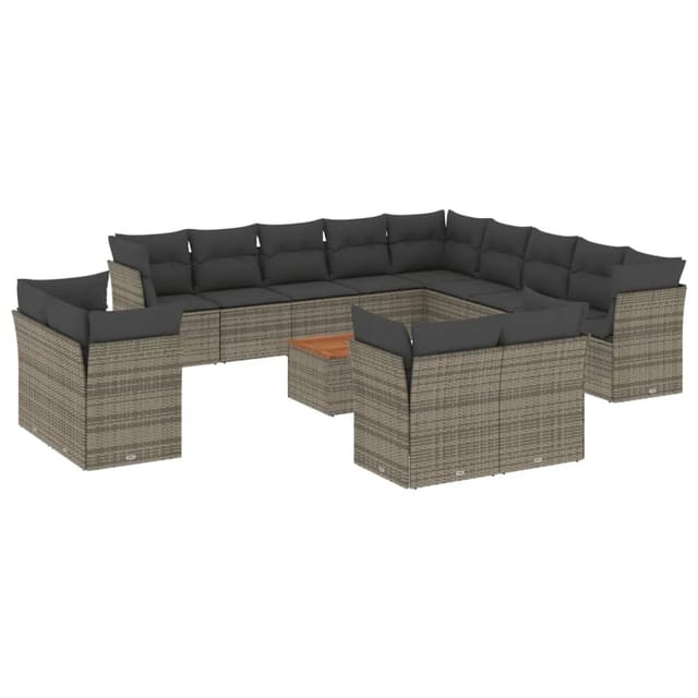 vidaXL 14-tlg Garten-Sofagarnitur mit Kissen Grau Poly Rattan Modell 11