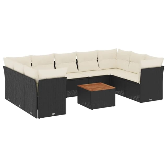vidaXL 10-tlg Garten-Sofagarnitur mit Kissen Schwarz Poly Rattan Modell 84