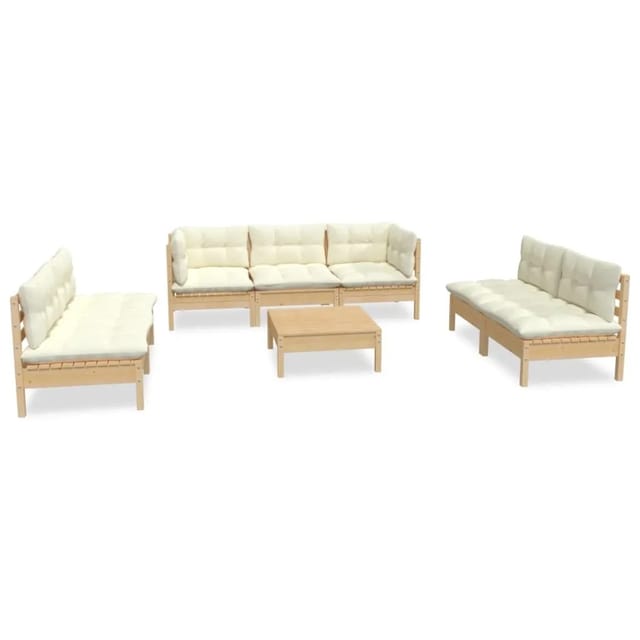 vidaXL 8-tlg Garten-Lounge-Set mit Creme Kissen Massivholz Kiefer Modell 2