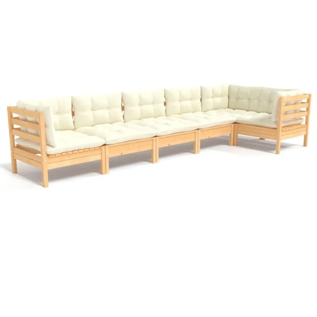 vidaXL 6-tlg Garten-Lounge-Set mit Creme Kissen Kiefernholz Modell 9